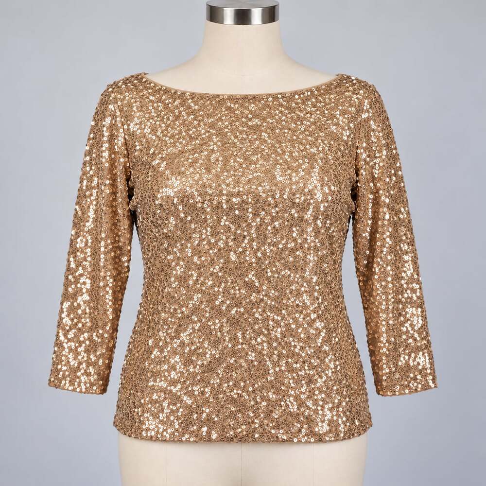 J.Crew Women’s M Gold Sequin Boat Neck Top 3/4 Sleeve Linen Blend Party Holiday